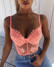 Load image into Gallery viewer, Cryptographic Lace Floral Mesh Sexy Lace Bodysuits Women Party Night Club Summer Backless Sheer Bodysuit Lingerie Female Body