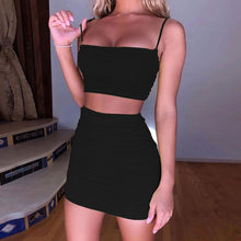 Load image into Gallery viewer, Women Two Piece Set Summer Sexy Spaghetti Strap Vest Backless Crop Tops Pleated Wrap Club Party Bodycon Mini Skirts Lady Outfits