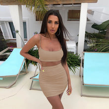 Load image into Gallery viewer, Women Two Piece Set Summer Sexy Spaghetti Strap Vest Backless Crop Tops Pleated Wrap Club Party Bodycon Mini Skirts Lady Outfits