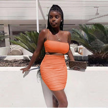 Load image into Gallery viewer, Women Two Piece Set Summer Sexy Spaghetti Strap Vest Backless Crop Tops Pleated Wrap Club Party Bodycon Mini Skirts Lady Outfits