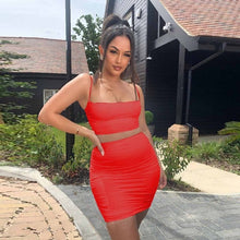 Load image into Gallery viewer, Women Two Piece Set Summer Sexy Spaghetti Strap Vest Backless Crop Tops Pleated Wrap Club Party Bodycon Mini Skirts Lady Outfits