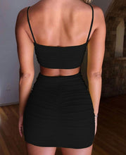 Load image into Gallery viewer, Women Two Piece Set Summer Sexy Spaghetti Strap Vest Backless Crop Tops Pleated Wrap Club Party Bodycon Mini Skirts Lady Outfits