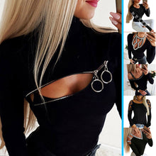 Load image into Gallery viewer, Blouse Tops Shirt For Women Long Sleeve Hallow Out Female Solid Black Tops Tee Shirt Slim Fit Lady Tops and Blouses blusas D25