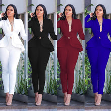 Load image into Gallery viewer, New Women Winter Women&#39;s Set Tracksuit Full Sleeve Ruffles Blazers Pencil Pants Suit Two Piece Set Office Lady Outfits Uniform