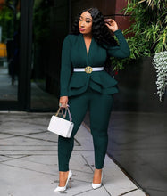 Load image into Gallery viewer, New Women Winter Women&#39;s Set Tracksuit Full Sleeve Ruffles Blazers Pencil Pants Suit Two Piece Set Office Lady Outfits Uniform