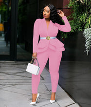 Load image into Gallery viewer, New Women Winter Women&#39;s Set Tracksuit Full Sleeve Ruffles Blazers Pencil Pants Suit Two Piece Set Office Lady Outfits Uniform