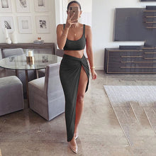 Load image into Gallery viewer, NewAsia Sexy Party 2 Piece Set Women 2019 Plus Size Crop Top Twist Side Split Long Skirts Matching Sets Club Two Piece Outfits