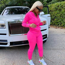 Load image into Gallery viewer, Simenual Casual Sporty Hooded Zipper Women Matching Set Long Sleeve Fashion Workout Tracksuits Skinny Top And Pants Co-ord Sets