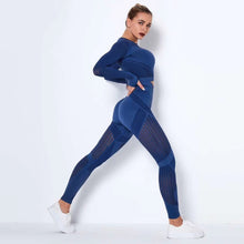 Load image into Gallery viewer, Women Seamless Gym Sets High Waist Gym Mesh Leggings Shirts Suit Long Sleeve Fitness Workout Sports Running Thin Sport Sets