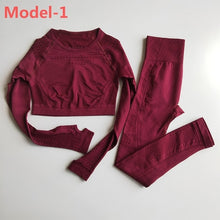 Load image into Gallery viewer, Women Seamless Gym Sets High Waist Gym Mesh Leggings Shirts Suit Long Sleeve Fitness Workout Sports Running Thin Sport Sets