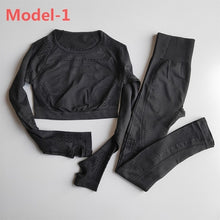 Load image into Gallery viewer, Women Seamless Gym Sets High Waist Gym Mesh Leggings Shirts Suit Long Sleeve Fitness Workout Sports Running Thin Sport Sets