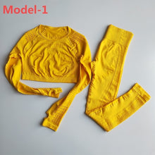 Load image into Gallery viewer, Women Seamless Gym Sets High Waist Gym Mesh Leggings Shirts Suit Long Sleeve Fitness Workout Sports Running Thin Sport Sets