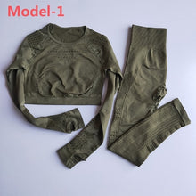Load image into Gallery viewer, Women Seamless Gym Sets High Waist Gym Mesh Leggings Shirts Suit Long Sleeve Fitness Workout Sports Running Thin Sport Sets