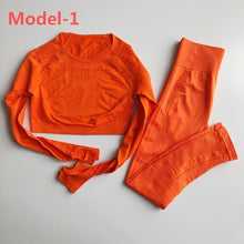 Load image into Gallery viewer, Women Seamless Gym Sets High Waist Gym Mesh Leggings Shirts Suit Long Sleeve Fitness Workout Sports Running Thin Sport Sets