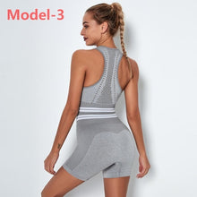 Load image into Gallery viewer, Women Seamless Gym Sets High Waist Gym Mesh Leggings Shirts Suit Long Sleeve Fitness Workout Sports Running Thin Sport Sets