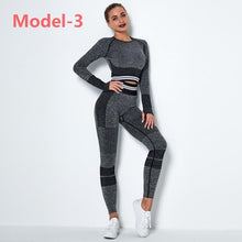 Load image into Gallery viewer, Women Seamless Gym Sets High Waist Gym Mesh Leggings Shirts Suit Long Sleeve Fitness Workout Sports Running Thin Sport Sets