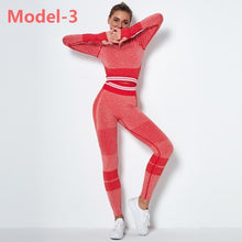Load image into Gallery viewer, Women Seamless Gym Sets High Waist Gym Mesh Leggings Shirts Suit Long Sleeve Fitness Workout Sports Running Thin Sport Sets