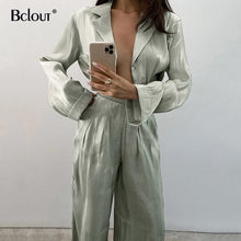 Load image into Gallery viewer, Bclout Green Vintage Two Piece Sets Women Autumn Sets Of Elegant Woman Long Sleeve Top And High Waist Pants 2 Piece Set Female