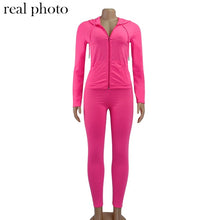 Load image into Gallery viewer, Simenual Casual Sporty Hooded Zipper Women Matching Set Long Sleeve Fashion Workout Tracksuits Skinny Top And Pants Co-ord Sets