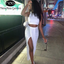 Load image into Gallery viewer, NewAsia Summer Women Crop Top Long Skirts Two Piece Set White Party Club Wear Sexy Split Skirts Sets Casual Clothing 2020 New