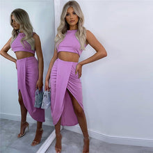 Load image into Gallery viewer, NewAsia Summer Women Crop Top Long Skirts Two Piece Set White Party Club Wear Sexy Split Skirts Sets Casual Clothing 2020 New