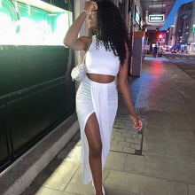 Load image into Gallery viewer, NewAsia Summer Women Crop Top Long Skirts Two Piece Set White Party Club Wear Sexy Split Skirts Sets Casual Clothing 2020 New