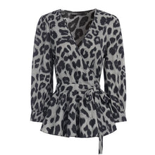 Load image into Gallery viewer, Celmia Women Blouses 5XL Elegant Office Tunic Shirt Sexy Deep V-Neck Leopard Print Belted Fashion Tops Ruffles Blusas Femininas