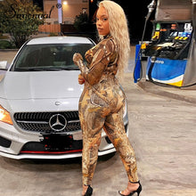 Load image into Gallery viewer, Simenual Mesh Aesthetic Print Sexy Long Sleeve Co-ord Sets Women Bodysuit And Leggings Party Transparent Skinny Two Piece Outfit