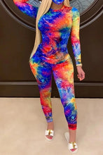 Load image into Gallery viewer, Women Tie Dye Sports Clothing Sets Lady Pullover Short Sleeve O Neck T Shirt Top + High Waist Knee Length Shorts