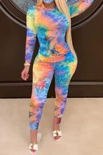 Load image into Gallery viewer, Women Tie Dye Sports Clothing Sets Lady Pullover Short Sleeve O Neck T Shirt Top + High Waist Knee Length Shorts