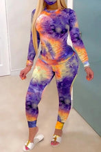 Load image into Gallery viewer, Women Tie Dye Sports Clothing Sets Lady Pullover Short Sleeve O Neck T Shirt Top + High Waist Knee Length Shorts
