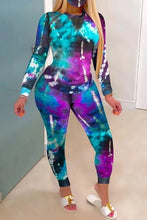 Load image into Gallery viewer, Women Tie Dye Sports Clothing Sets Lady Pullover Short Sleeve O Neck T Shirt Top + High Waist Knee Length Shorts