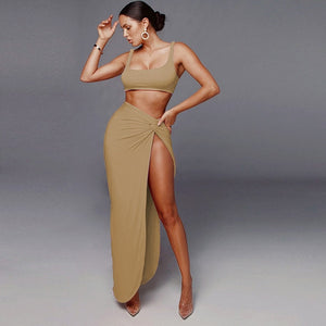 NewAsia Sexy Party 2 Piece Set Women 2019 Plus Size Crop Top Twist Side Split Long Skirts Matching Sets Club Two Piece Outfits