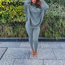 Load image into Gallery viewer, Women Two Piece Classy Suits Batwing Sleeve Turtleneck Top &amp; Skinny Pants Set
