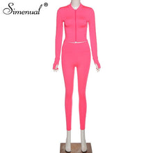 Load image into Gallery viewer, Simenual Sporty Fitness Casual Women Two Piece Sets Long Sleeve Workout Active Wear Bodycon Zipper Top And Leggings Tracksuits
