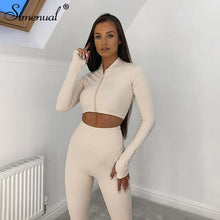 Load image into Gallery viewer, Simenual Sporty Fitness Casual Women Two Piece Sets Long Sleeve Workout Active Wear Bodycon Zipper Top And Leggings Tracksuits