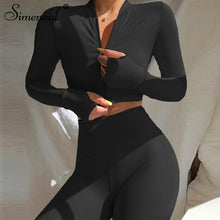 Load image into Gallery viewer, Simenual Sporty Fitness Casual Women Two Piece Sets Long Sleeve Workout Active Wear Bodycon Zipper Top And Leggings Tracksuits