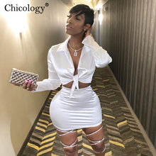 Load image into Gallery viewer, Chicology Women Silky Satin 2 Two Piece Set Lace Up Long Sleeve Crop Top Skirt 2020 Autumn Winter Clothes Fashion Sexy Outfits