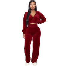 Load image into Gallery viewer, 10YT3250 Autumn Winter Women Outdoor Casual Sports Solid Velvet Two Piece Set Top and Pants Tracksuit Sweatsuit Outfits