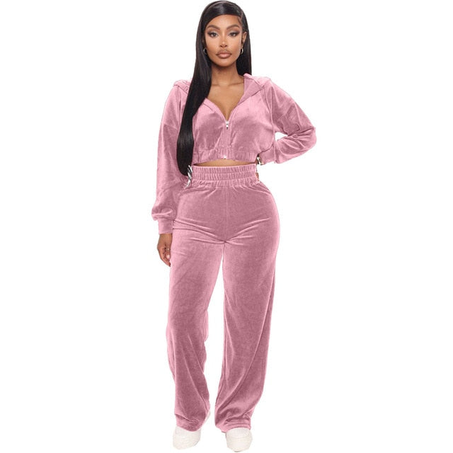 10YT3250 Autumn Winter Women Outdoor Casual Sports Solid Velvet Two Piece Set Top and Pants Tracksuit Sweatsuit Outfits