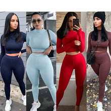 Load image into Gallery viewer, Winter Fitness 2 Two Piece Set Women Lounge wear Long Sleeve Crop Top + Leggings Bodycon Tracksuit Women Outfits Jogging Femme