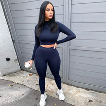 Load image into Gallery viewer, Winter Fitness 2 Two Piece Set Women Lounge wear Long Sleeve Crop Top + Leggings Bodycon Tracksuit Women Outfits Jogging Femme