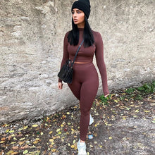 Load image into Gallery viewer, Winter Fitness 2 Two Piece Set Women Lounge wear Long Sleeve Crop Top + Leggings Bodycon Tracksuit Women Outfits Jogging Femme