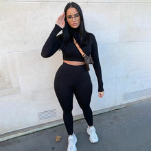 Load image into Gallery viewer, Winter Fitness 2 Two Piece Set Women Lounge wear Long Sleeve Crop Top + Leggings Bodycon Tracksuit Women Outfits Jogging Femme