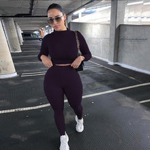 Load image into Gallery viewer, Winter Fitness 2 Two Piece Set Women Lounge wear Long Sleeve Crop Top + Leggings Bodycon Tracksuit Women Outfits Jogging Femme
