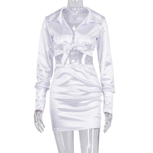 Load image into Gallery viewer, Simenual Sexy Fashion Satin Matching Sets Women V Neck Party Hot Silk 2 Piece Outfits Long Sleeve Bandage Crop Top And Skirt Set