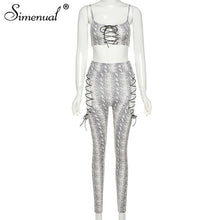 Load image into Gallery viewer, Simenual Serpentine Lace Up Sexy Two Piece Sets Women Strap Camis And Pants Midnight Clubwear Co-ord Set Skinny Wild Hollow Out