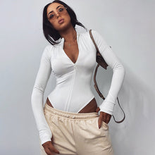 Load image into Gallery viewer, Beyouare 2020 Autumn Sexy Solid Bodysuit Women Slim Invisible Zipper O-Neck Long Sleeve Skinny Vintage Elegant Female Bodysuits