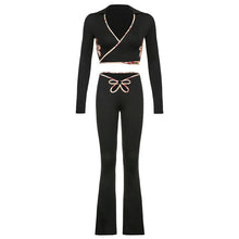 Load image into Gallery viewer, BIIKPIIK Hollow Out Flowers Skinny Two Piece Sets Casual Lounge Wear Long Sleeve Autumn Black Sportwear Female Elegant Suits