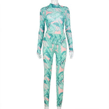 Load image into Gallery viewer, Simenual Mesh Aesthetic Print Sexy Long Sleeve Co-ord Sets Women Bodysuit And Leggings Party Transparent Skinny Two Piece Outfit